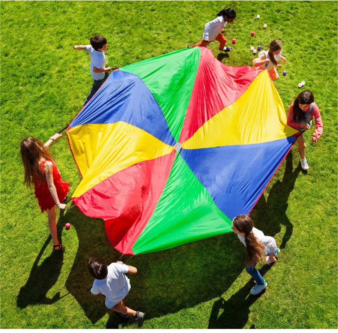 Megaform parachute speelgoed 6 meter met 16 handvatten multi.