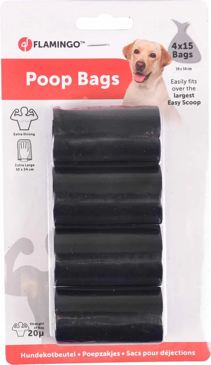 Flamingo Skep Poepzakjes Zwart - 60 Stuks