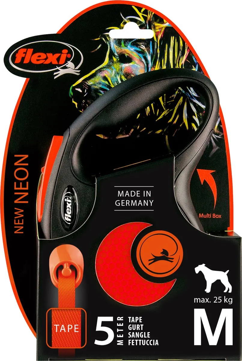 Flexi New Neon Tape - Hondenriem - Zwart Oranje - M - 5 m - Middelgrote Honden