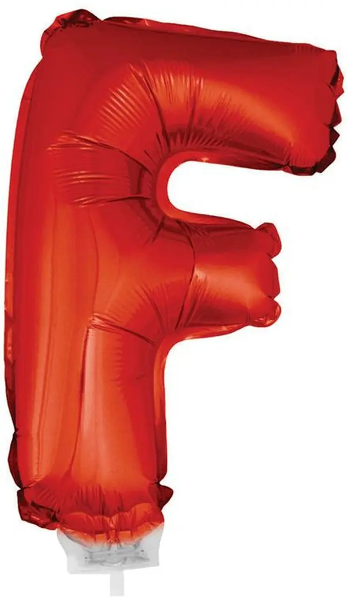 Rode opblaas letter ballon F op stokje 41 cm