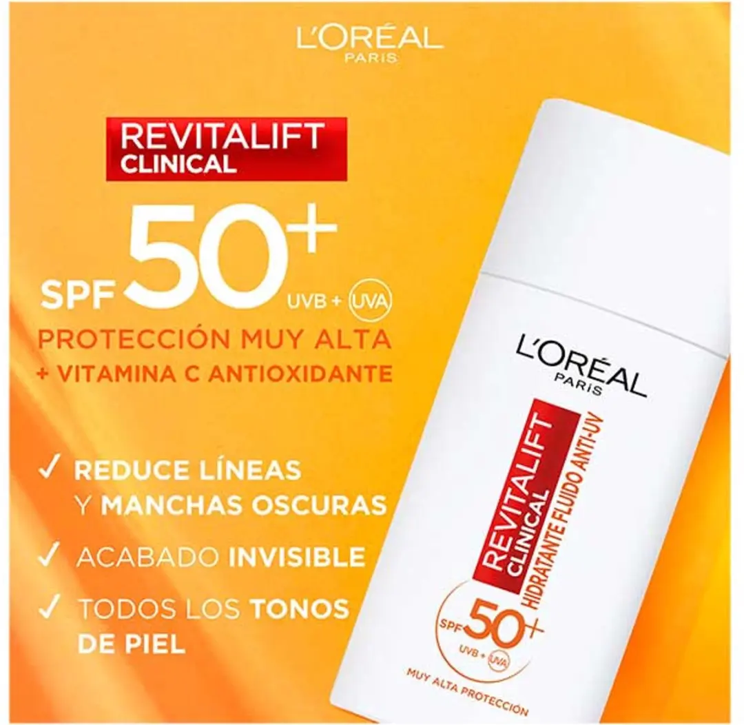 L'Oréal Paris Revitalift Clinical Dagelijks Anti-UV Fluid SPF 50+ - 50ml - afbeelding 2 van 2