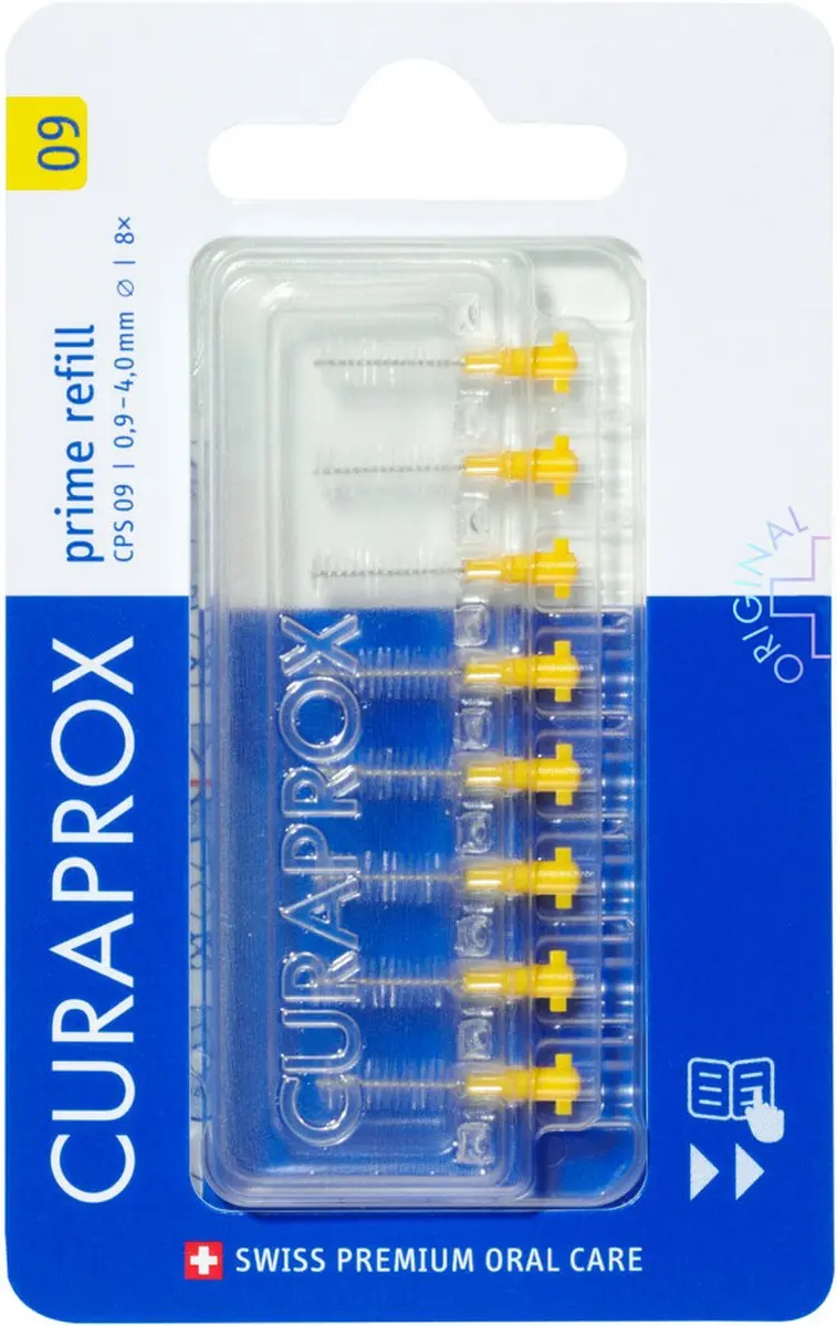 3x Curaprox Interdentale Rager Prime Navulling CPS 09 Geel 4,0mm 8 stuks