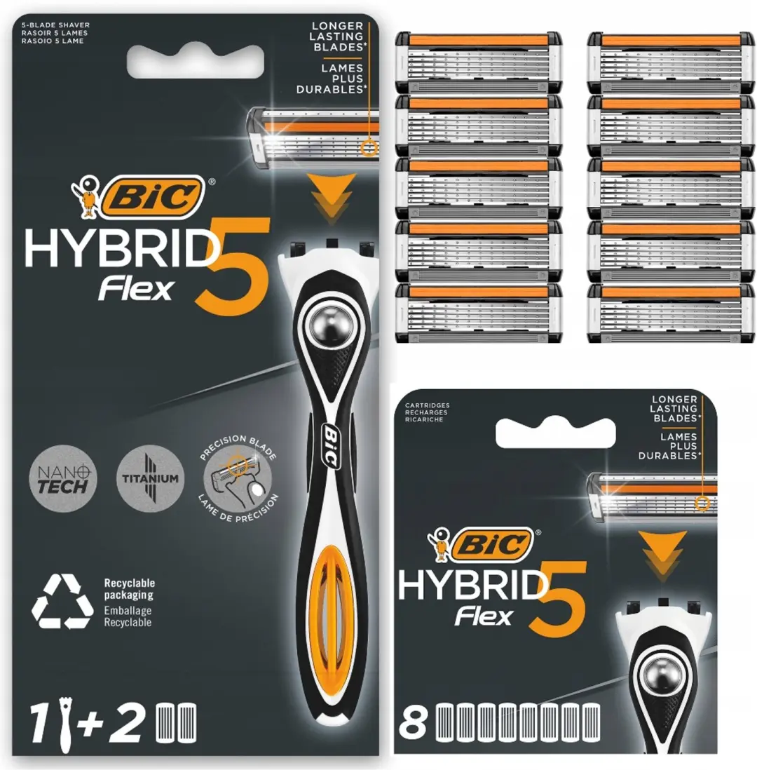BIC Hybrid 5 Flex Scheerset: Scheermes + 10 Reservemesjes