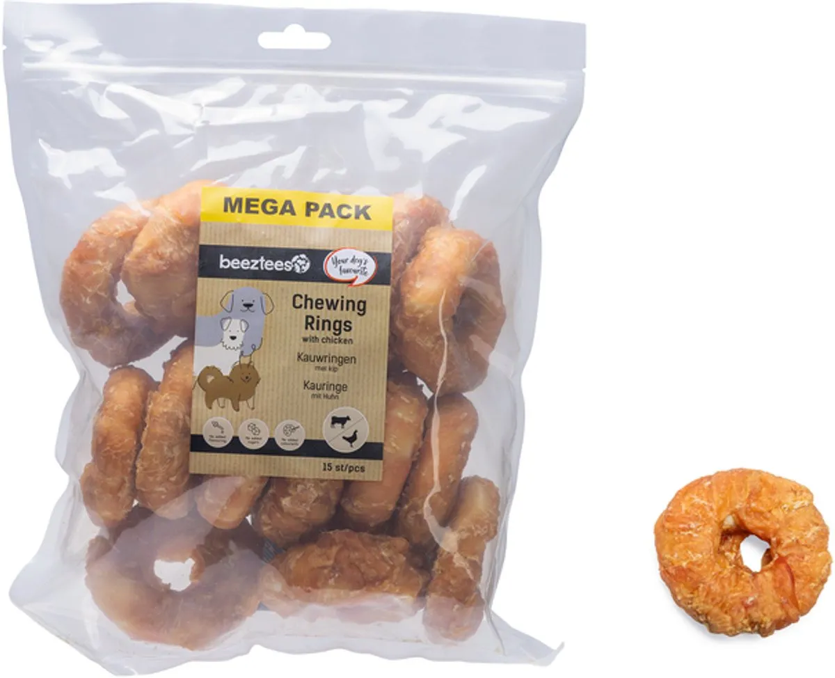 Beeztees Kauwring Kip Mega Pack - 15 Stuks