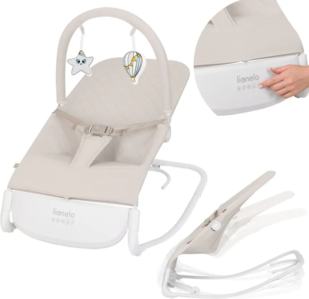 Lionelo Vinci Elektrische Wipstoel – Babywipstoel vanaf Geboorte – 3 Snelheden – Bewegingssensor – 3 Standen Rugleuning – Ultra Quiet 30 dB – Timer 30/60 min – Rocking Lock – Natuurgeluiden & Melodieën – 3-Puntsgordel – EasyWash Cover – USB-C - afbeelding 2 van 2