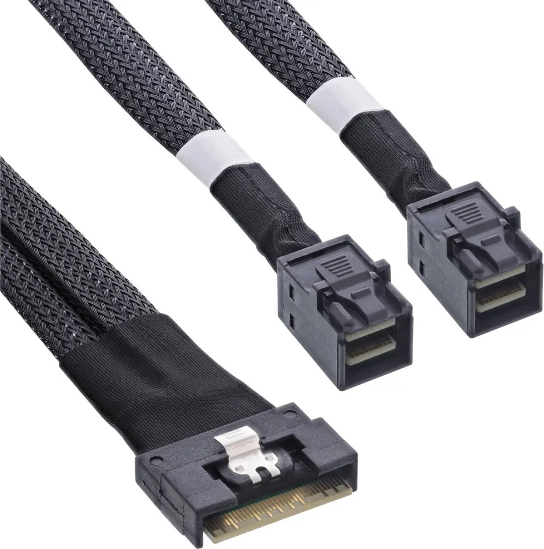 Slim SAS Kabel SFF-8654 8i naar 2x SFF-8643, 0.75m
