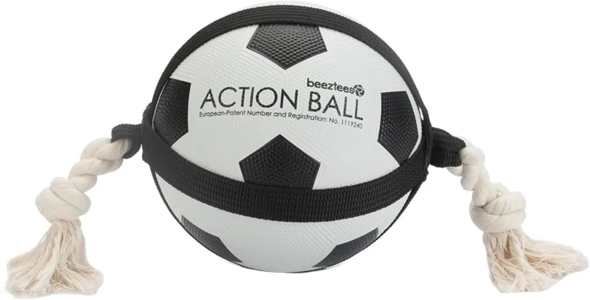 Beeztees BZ Action Voetbal met Touw 12,5 - Wit/Zwart