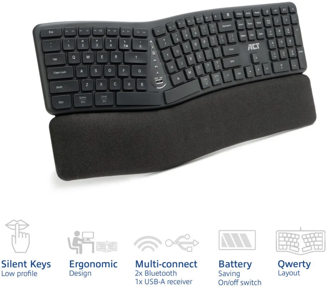 ACT AC5450 Ergonomisch Bluetooth Toetsenbord - Donkergrijs - afbeelding 2 van 6