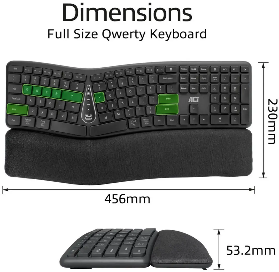 ACT AC5450 Ergonomisch Bluetooth Toetsenbord - Donkergrijs - afbeelding 6 van 6