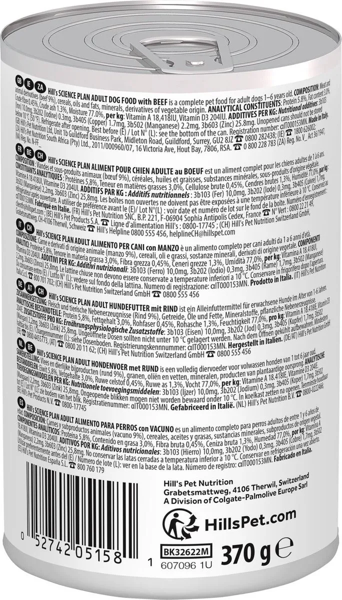 Hill's Science Plan Adult Natvoer Hond Rund 12x 370g