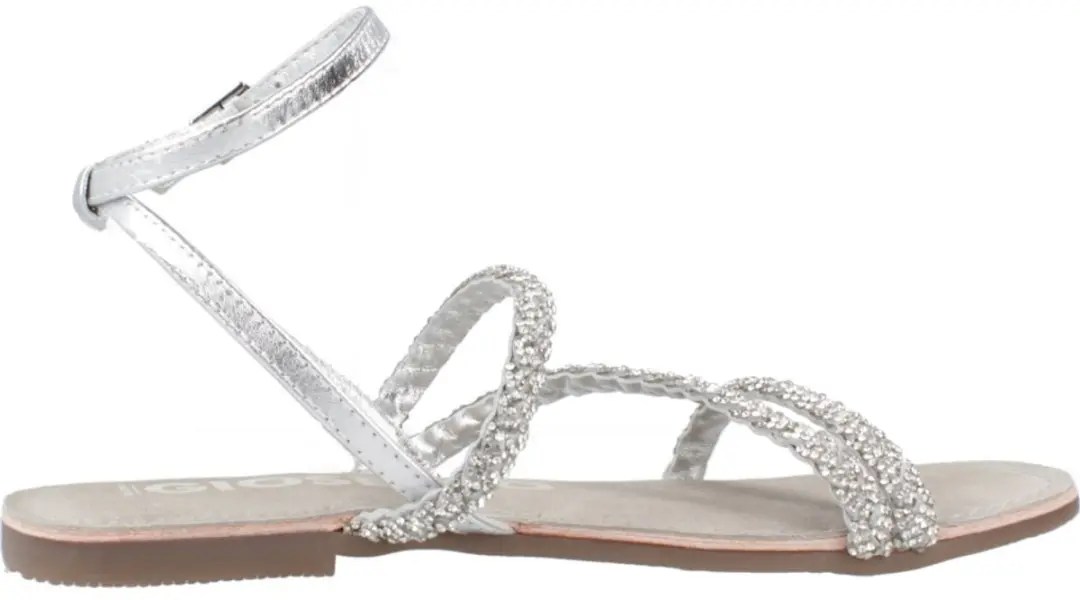 Dames Sandalen Leer Zilver met Strass en Gesp