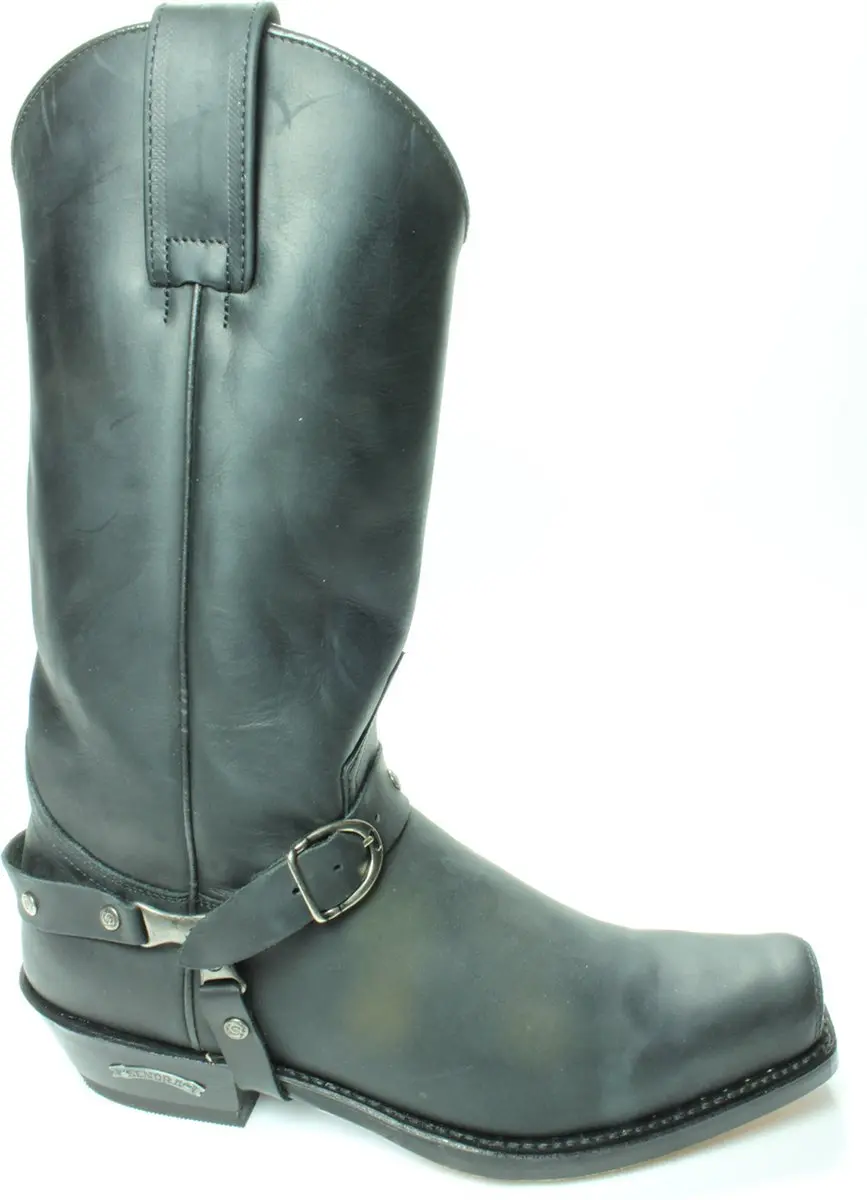 Sendra Boots 3091 Seta Zwart Dames Heren Biker Western Cowboy Laarzen Handgemaakt Vierkante Neus Leren Zool Schuine Hak Treklussen Echt Leer Maat 37
