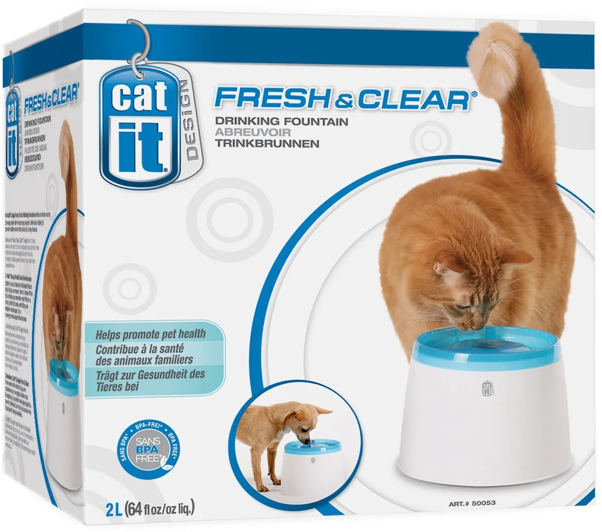 Catit Fresh & Clear Drinkfontein Kat - 2L - Blauw/Wit - afbeelding 4 van 6