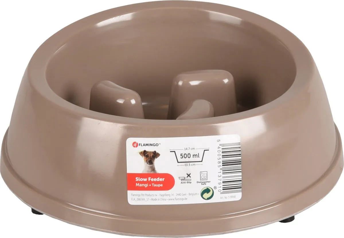 Flamingo Mangi Slow Feeder Voerbak - 500ml - Ø18,5cm - Taupe
