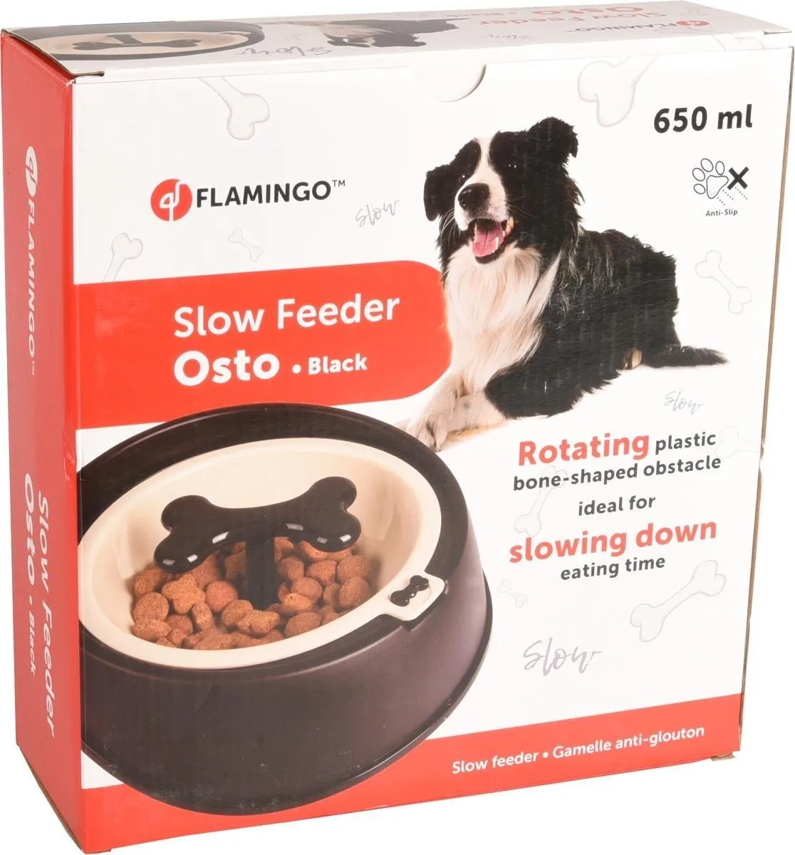 Flamingo Hondenvoerbak Slowfeeder Osto 650ml - Zwart