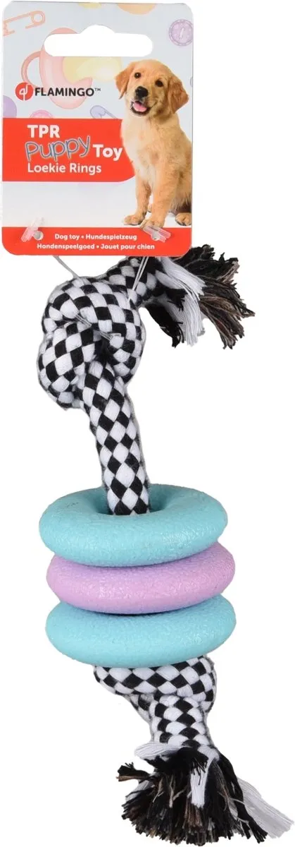 Flamingo Loekie Puppy Ringen TPR - 23cm - Blauw/Lila - afbeelding 3 van 3