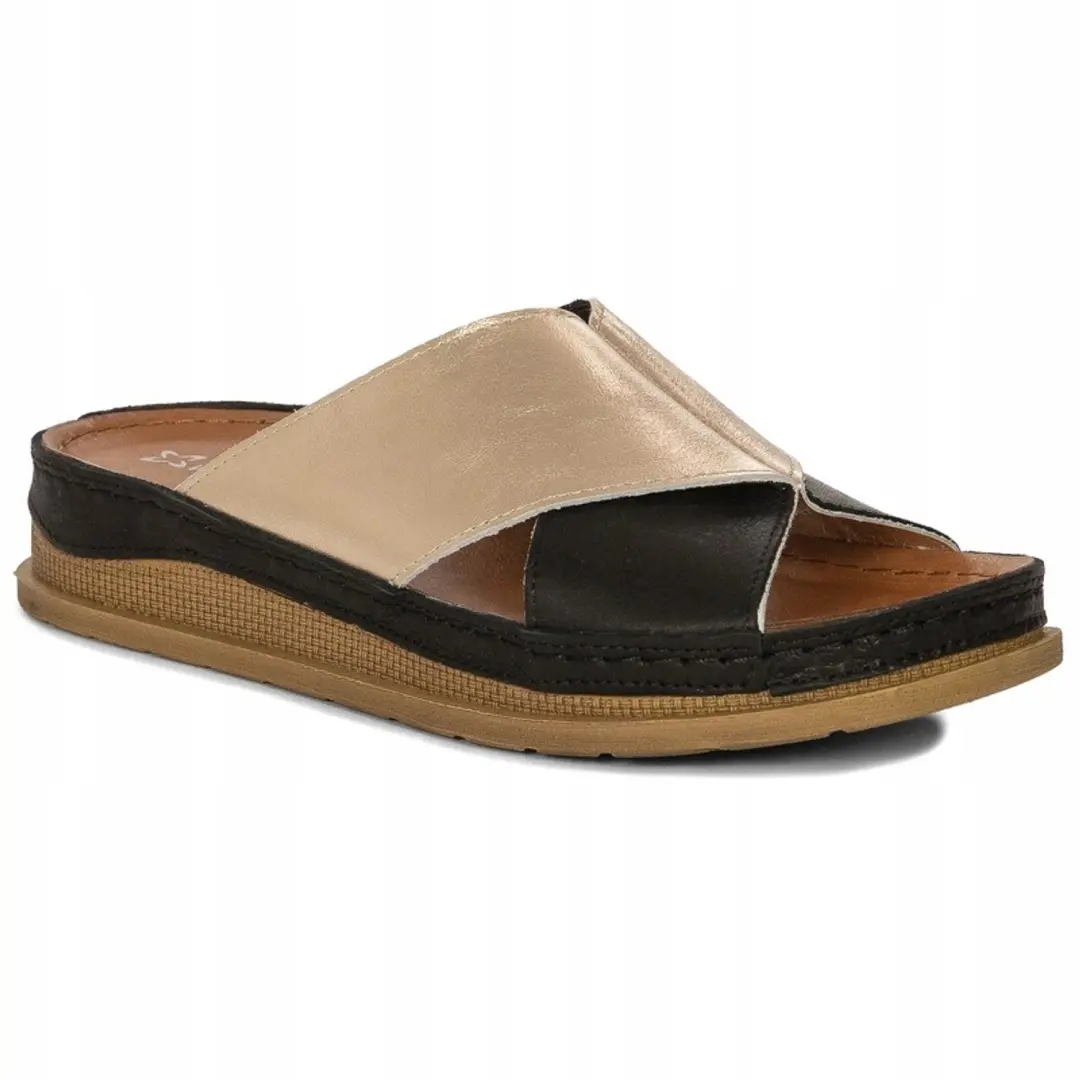 Maciejka Dames Slippers Leer Zwart Goud Maat 37