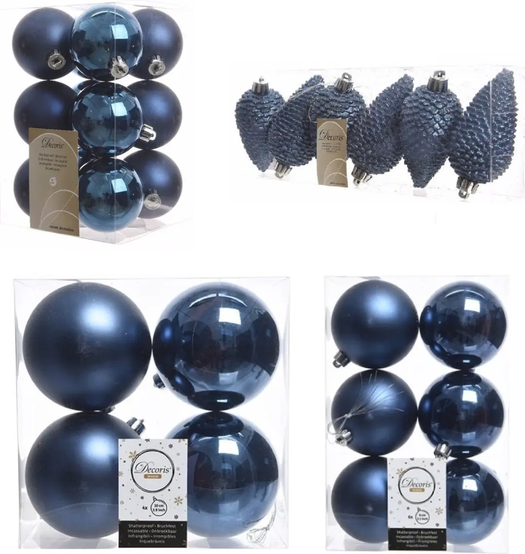 Kerstversiering kunststof kerstballen donkerblauw 6-8-10 cm pakket van 50x stuks