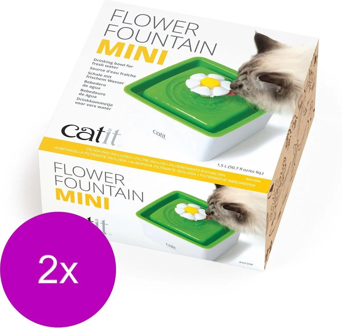 Catit Drinkfontein Mini Bloem Senses - 1.5L - Wit/ Groen