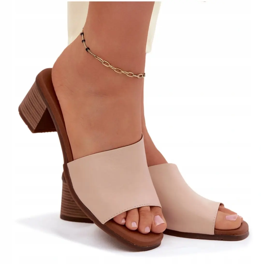 Maciejka Dames Klompen Leer Beige Hak 37