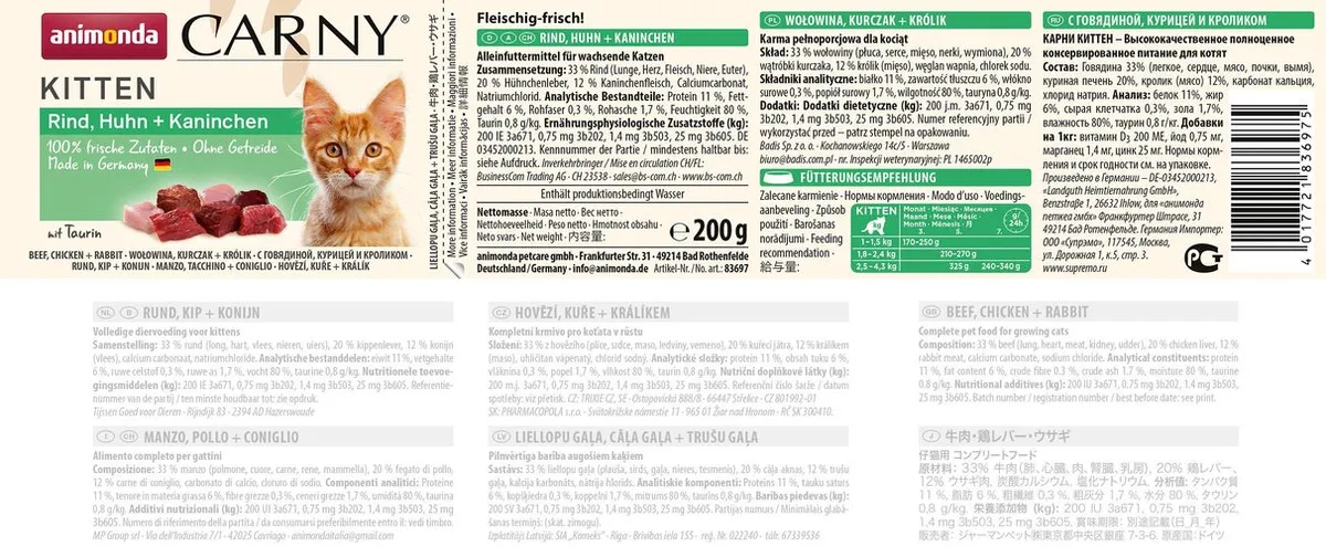 Animonda Carny Rund Kip Konijn Kitten Natvoer 6x200g