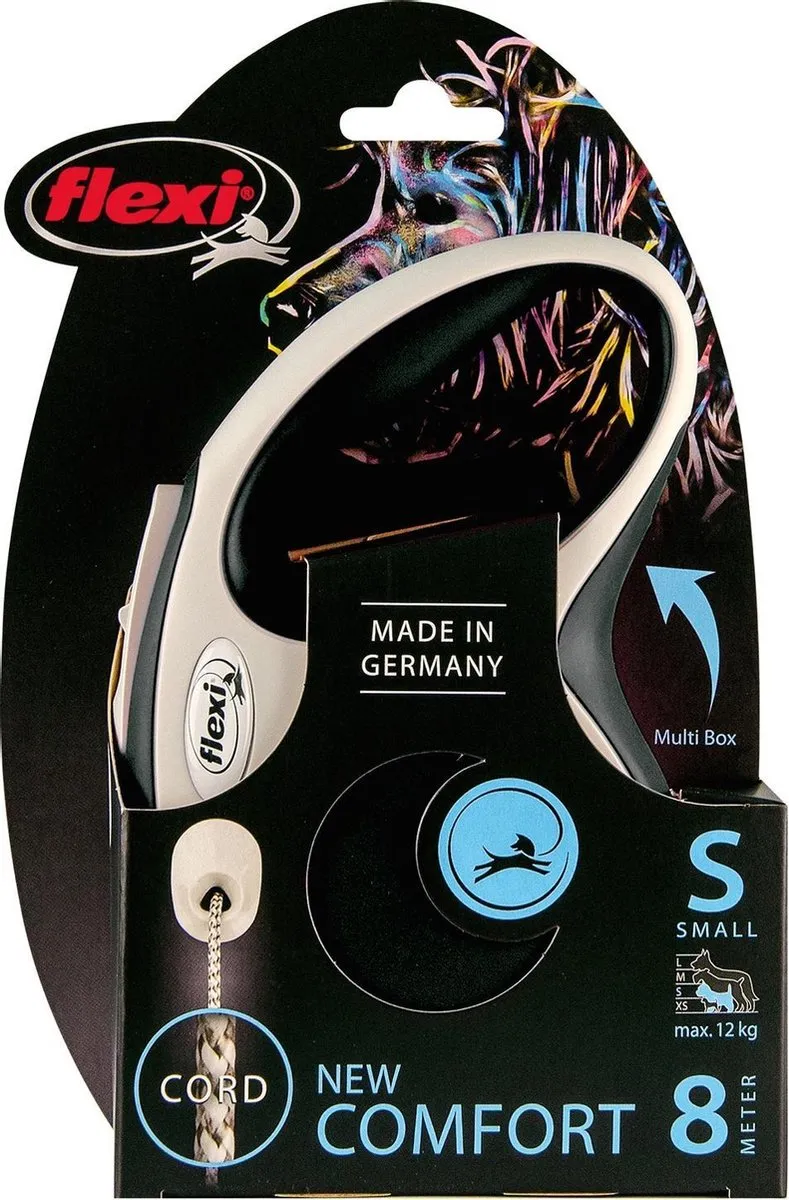 Flexi New Comfort Hondenriem Koord S 8m - Zwart/Grijs