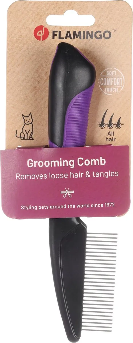 Flamingo Kattenkam met Handvat M - Paars