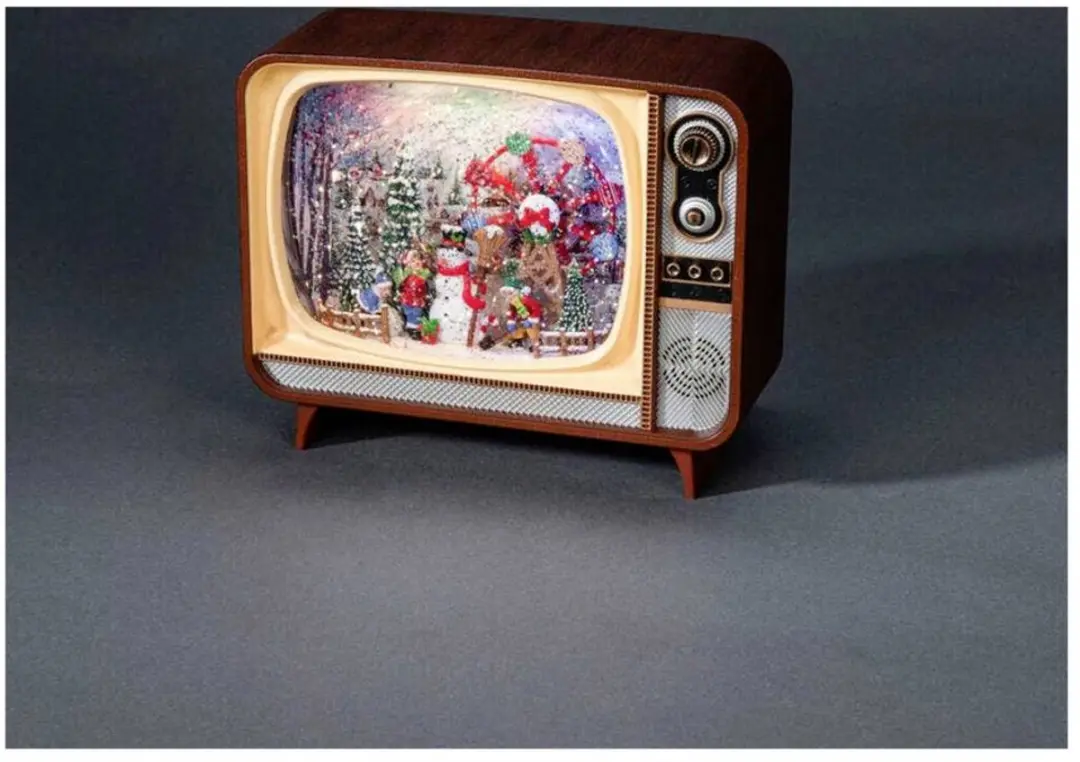 Led sneeuwlantaarn tv kersttafereel incl muziek 17,6x21cm Konstsmide - afbeelding 5 van 6
