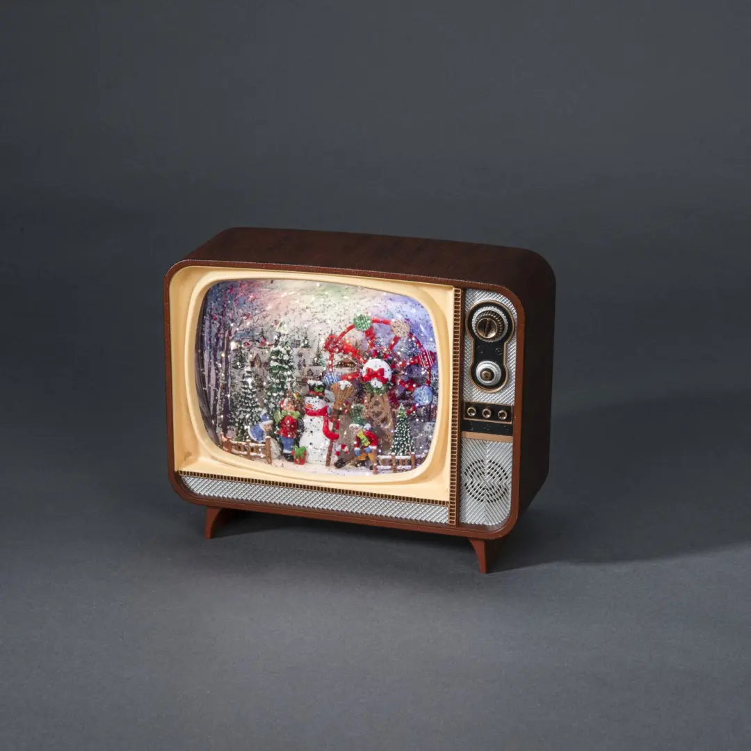 Led sneeuwlantaarn tv kersttafereel incl muziek 17,6x21cm Konstsmide
