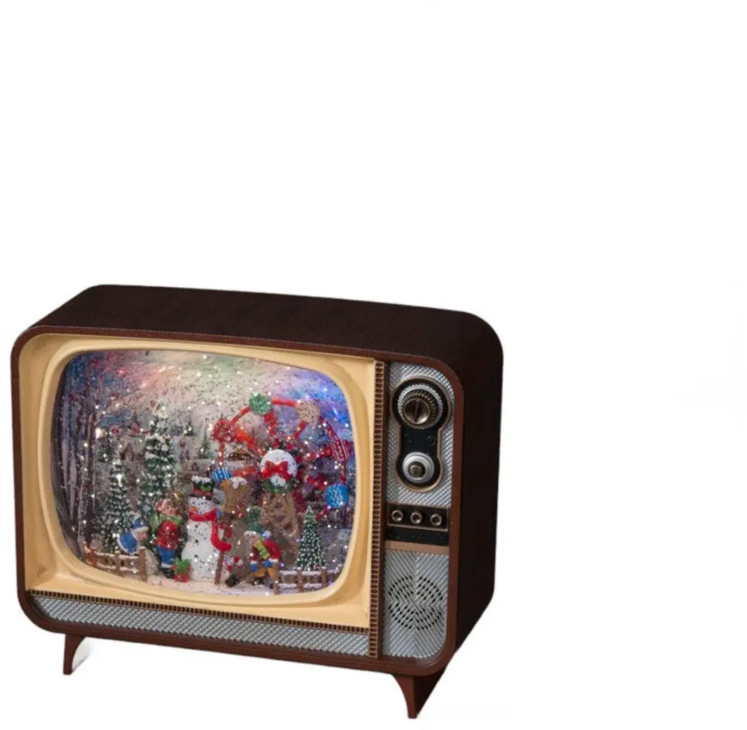 Led sneeuwlantaarn tv kersttafereel incl muziek 17,6x21cm Konstsmide - afbeelding 3 van 6