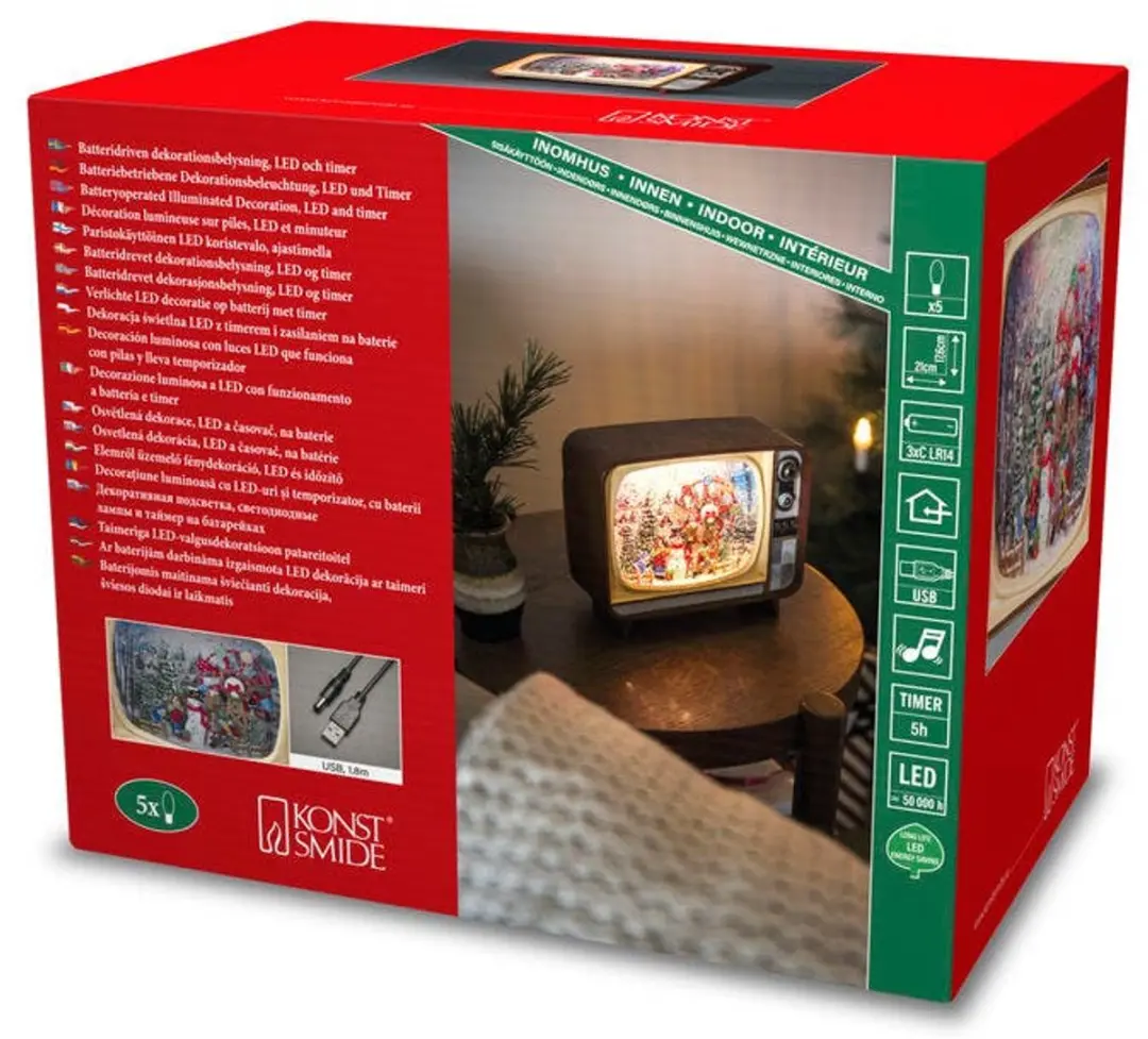 Led sneeuwlantaarn tv kersttafereel incl muziek 17,6x21cm Konstsmide - afbeelding 6 van 6