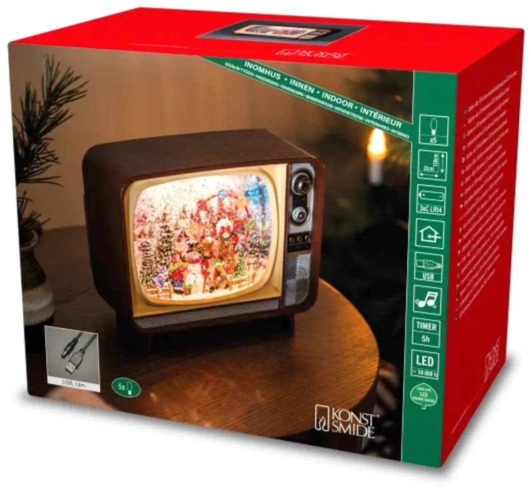 Led sneeuwlantaarn tv kersttafereel incl muziek 17,6x21cm Konstsmide - afbeelding 2 van 6