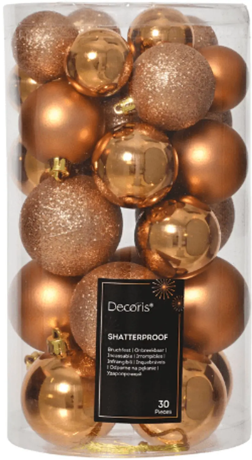 Decoris Kerstballenmix Plastic 6cm - Brandy - 30 stuks - afbeelding 5 van 5