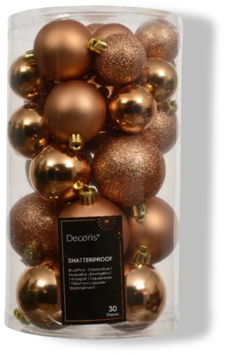 Decoris Kerstballenmix Plastic 6cm - Brandy - 30 stuks - afbeelding 2 van 5