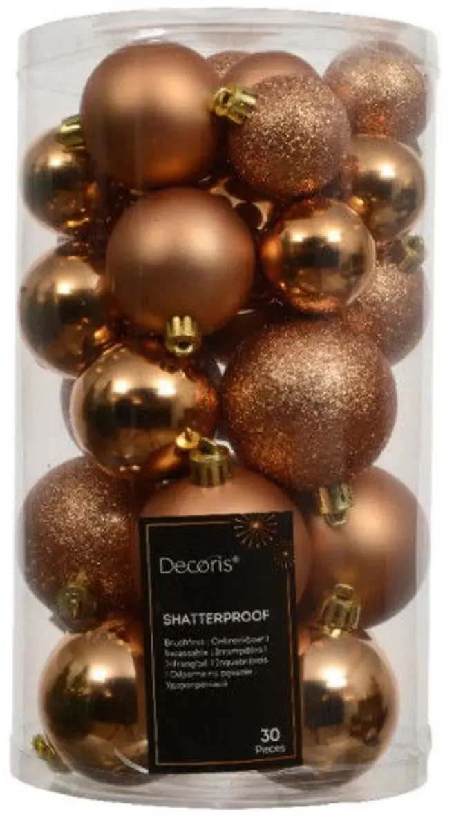 Decoris Kerstballenmix Plastic 6cm - Brandy - 30 stuks - afbeelding 4 van 5