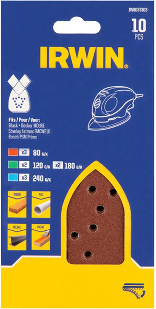 Irwin Schuurstroken Black+Decker Mouse 10-delig - K80/K120/K180/K240 - afbeelding 2 van 2