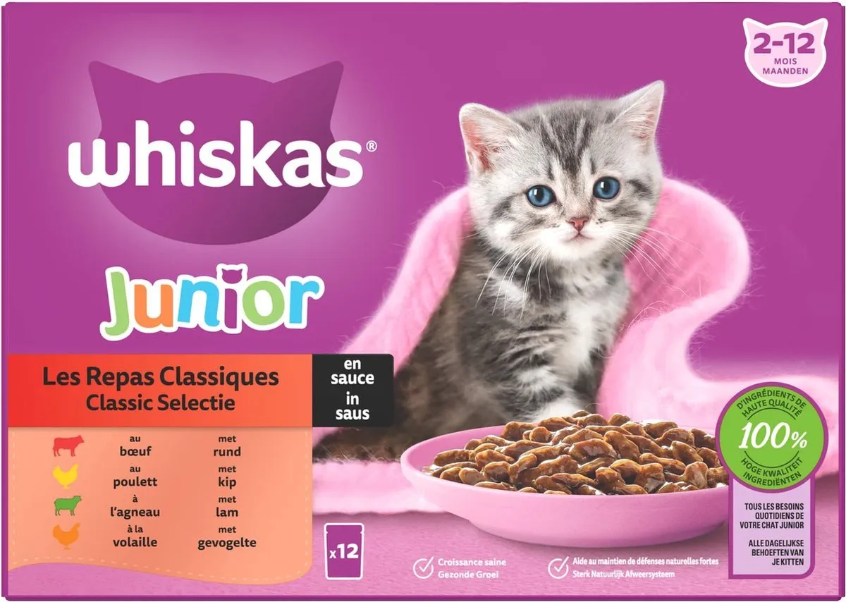 Whiskas Classic Junior Natvoer Maaltijdzakjes 24 Stuks