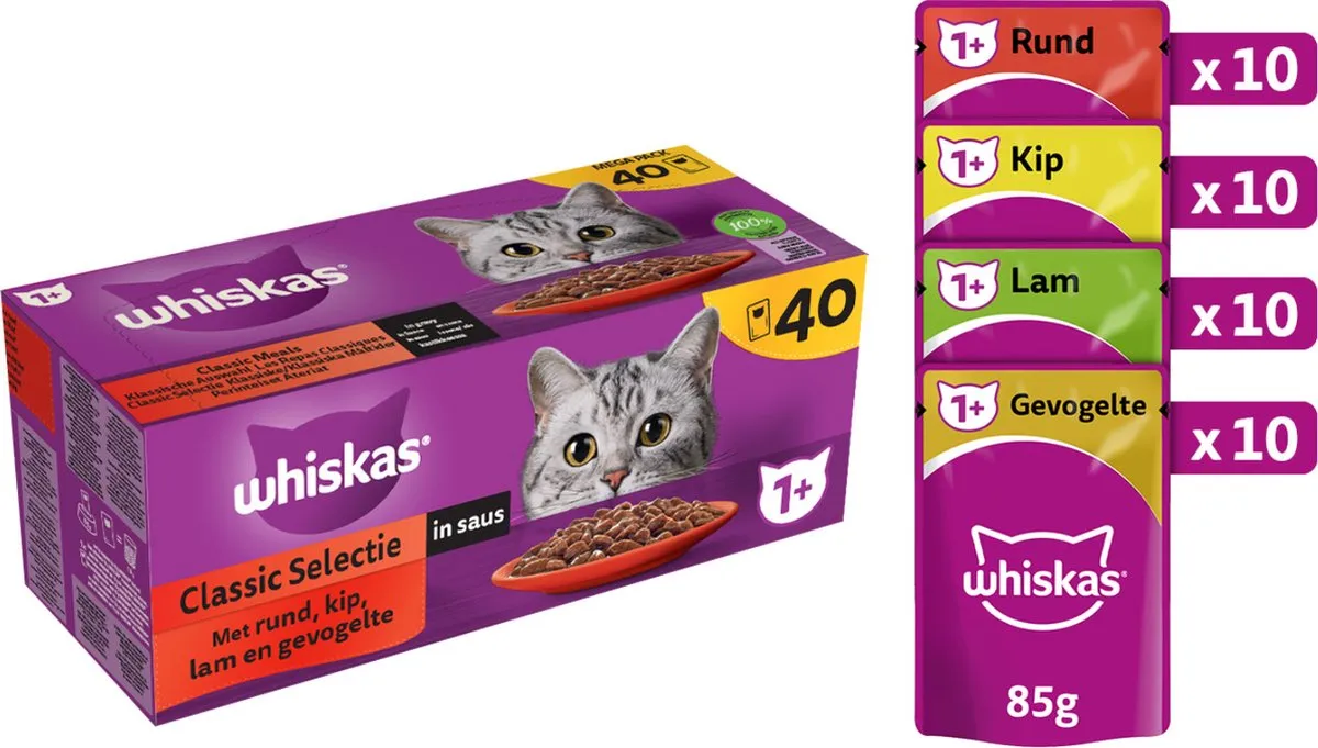 Whiskas Classic Selectie in Saus Kattenvoer Adult 1+ - 40x85g