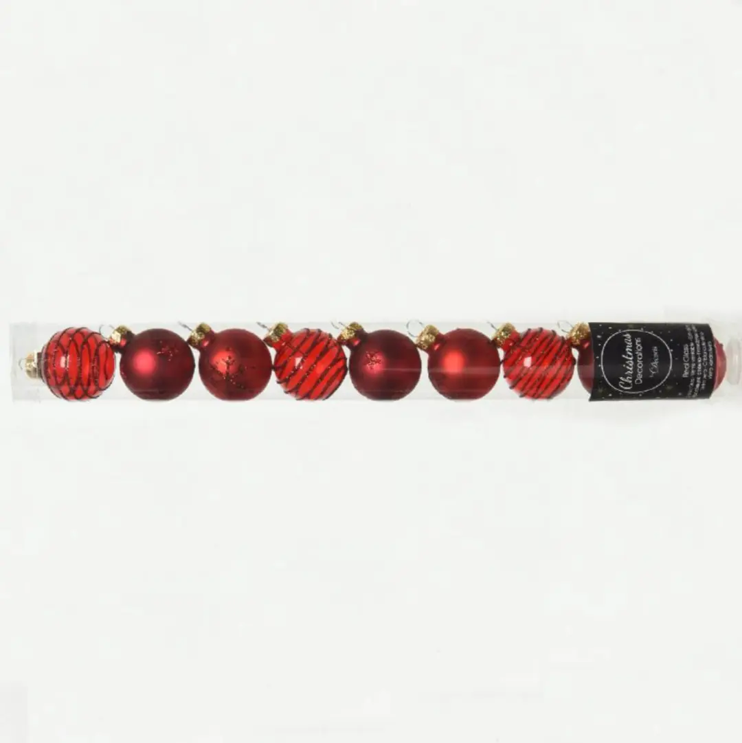 Decoris Glazen Kerstballen 3cm - 9 Stuks - Rood - afbeelding 3 van 6