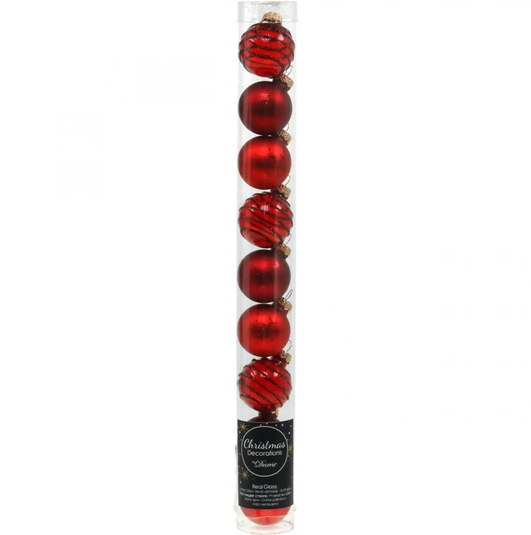 Decoris Glazen Kerstballen 3cm - 9 Stuks - Rood - afbeelding 6 van 6