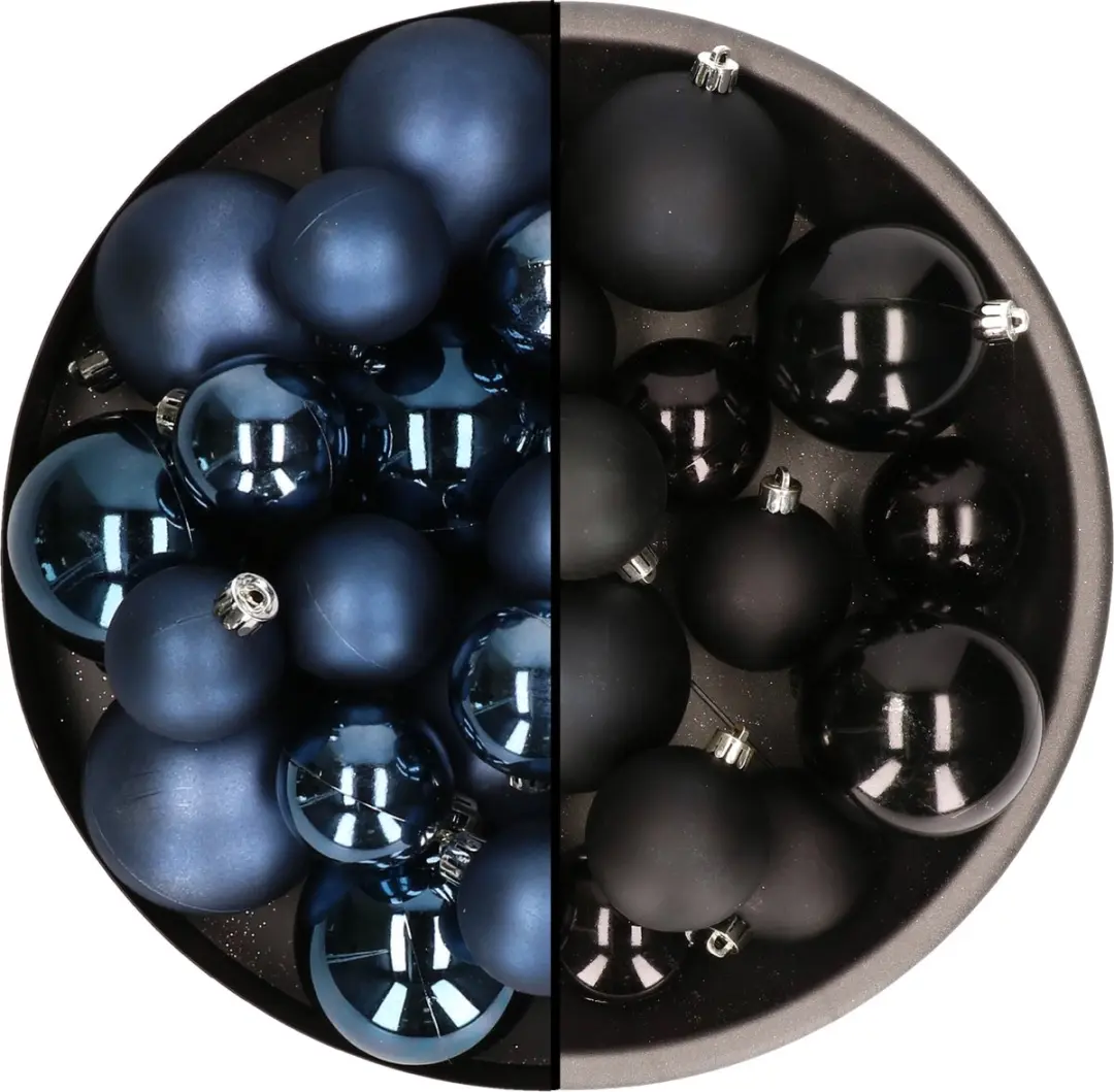 Kerstversiering kunststof kerstballen kleuren mix zwart/donkerblauw 4-6-8 cm pak