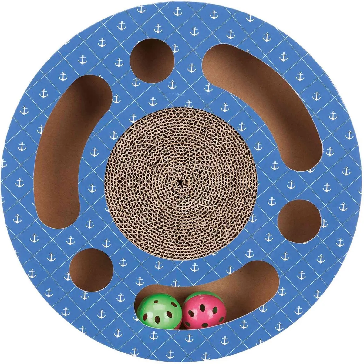 Trixie Krabtrommel met Ballen Kartonnen - 33x33x5,5cm - Blauw - afbeelding 4 van 6