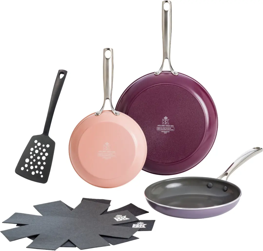 BK Sky Violet 3-delige koekenpannenset 20+24+28cm met nylon spatel en pan protec