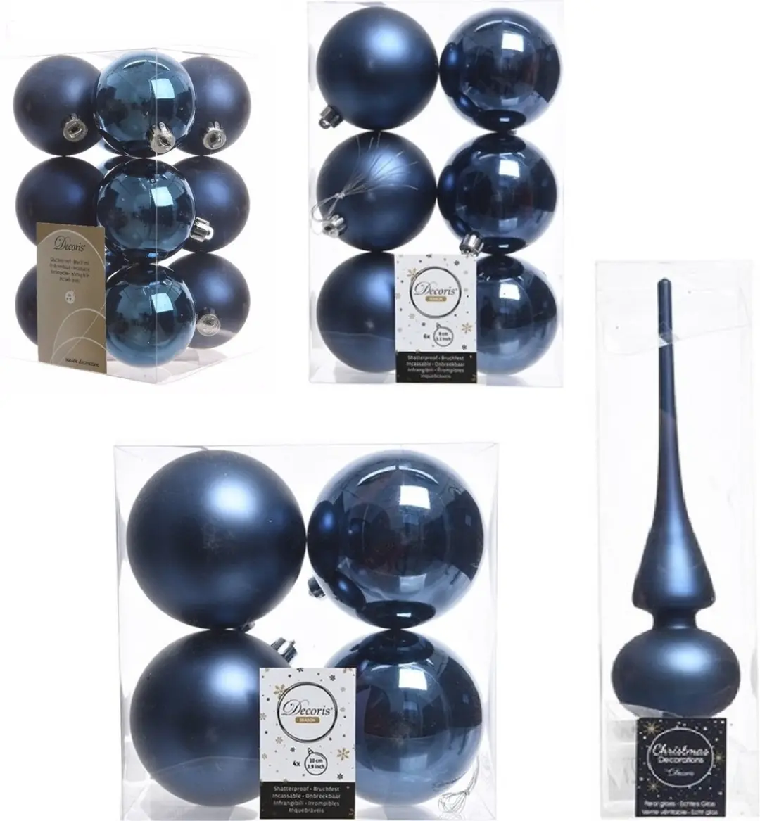 Kerstversiering kunststof kerstballen met glazen piek donkerblauw 6-8-10 cm pakk