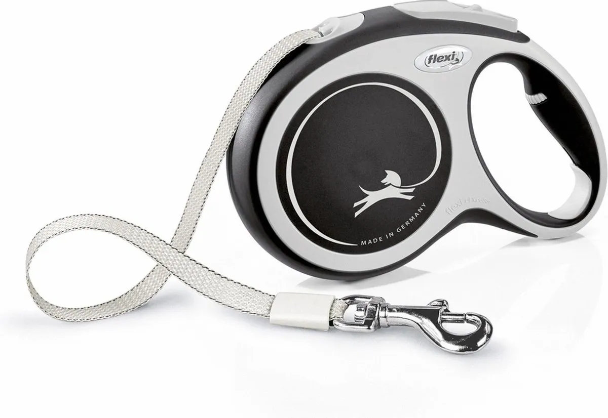 Flexi New Comfort Rollijn - 8m L - Grote Honden - Zwart/Grijs
