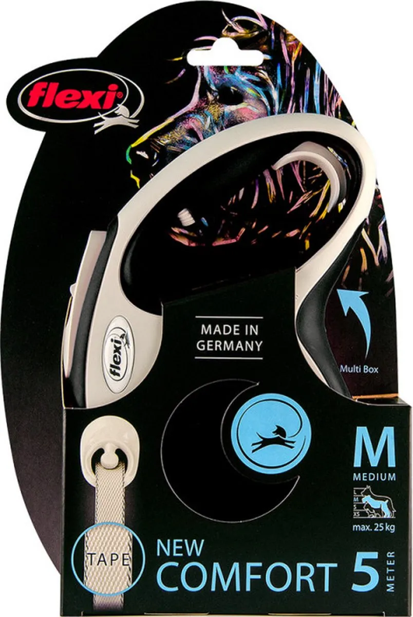 Flexi New Comfort Rollijn - 8m L - Grote Honden - Zwart/Grijs