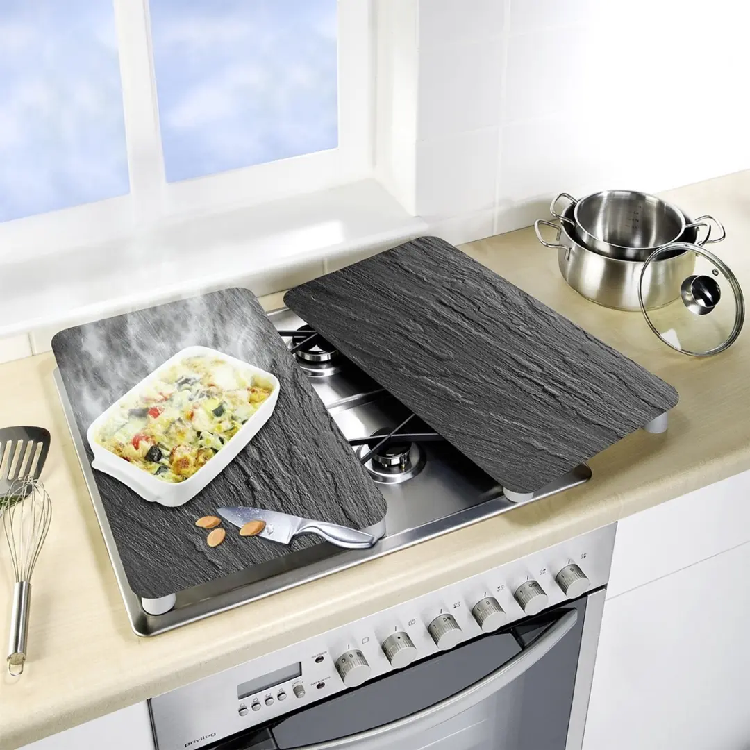 Wenko Fornuisafdekplaten Slate 52x40cm Glas Zwart 2-delig - afbeelding 2 van 2