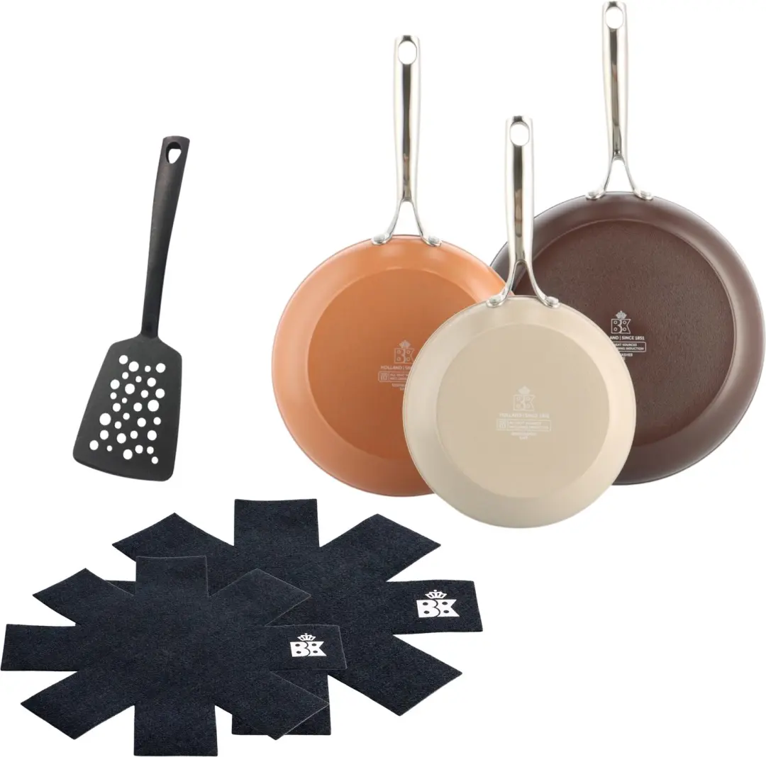 BK Sky Natural 3-delige koekenpannenset 20+24+28 cm met nylon spatel en panbesch