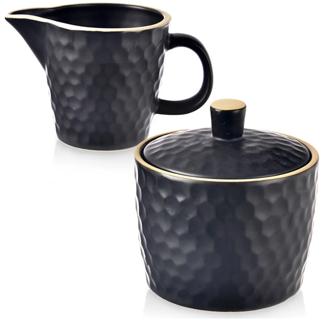 Suikerpot en Melkkannetje Keramiek Zwart TEA TIME 100 ml / 320 ml 2 delig