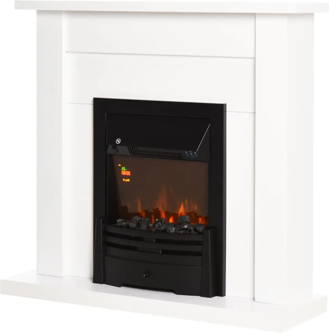 HOMCOM Elektrische Haard Metaal, Gehard Glas 102L x 30B x 95H cm Wit